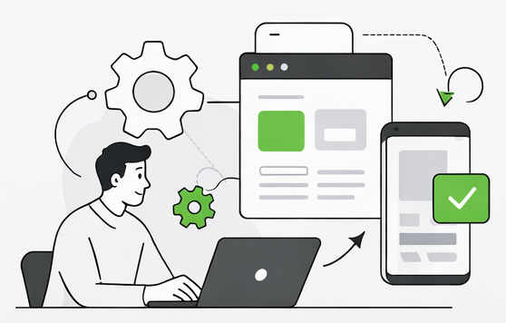 Line-art illustration for continuous integration and automated testing.