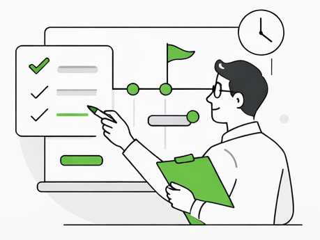 Line-art illustration for agile delivery and project leadership.